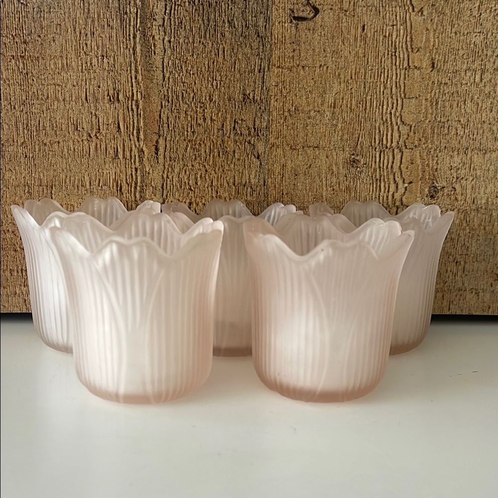 Pink Tulip Frosted Glass Candle Holders